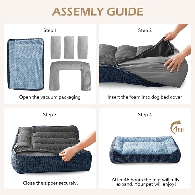 JOEJOY XL Orthopedic Dog Bed for Large Dogs, Extra Thick Foam Pet Bed Sofa | 42" Extra Large Dog Beds with Bolster Sides & Removable Washable Cover, Non-Slip Bottom, Blue