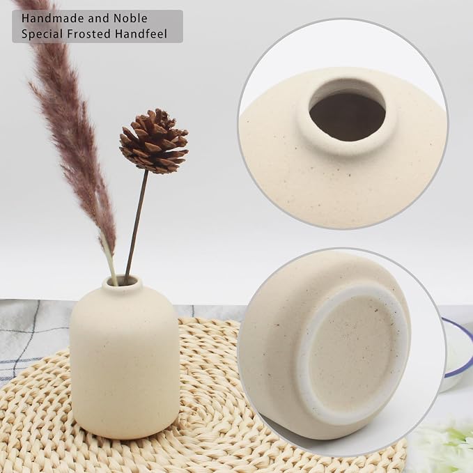 YANLING 6 Pack Small Boho Vase for Flowers Home Decor, Ceramic Vases | for Pampas Grass Simple Shelf Vase, Bud Vases for Wedding Dinner Table Party