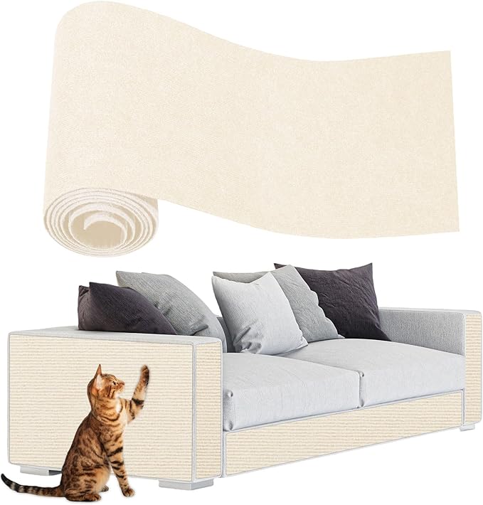 ENONCI 78.7x15.8 Cat Scratch Pad, Furniture Protector for Couch Corners | Trimmable, No-Shedding Cat Scratch Pad with Self-Adhesive Backing for Climbing, Protects Walls, Carpet and Couch