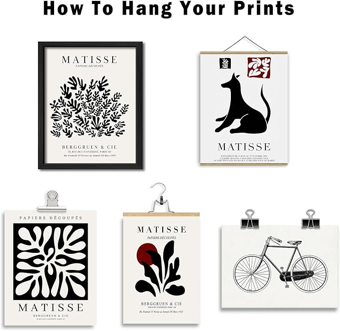 16 PCS Black and White Wall Art Decor, Matisse Abstract Gallery Wall Prints for Bedroom, Minimalist Posters for Living Room Aesthetic, Collage Kit Pictures, Dorm Home Decor
