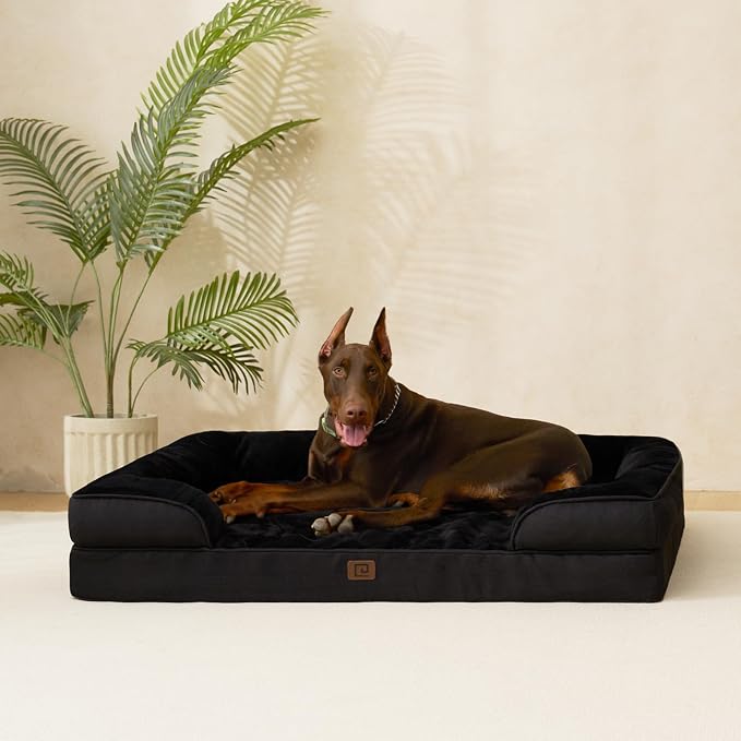 EHEYCIGA Orthopedic XXL Dog Bed, Waterproof Washable XL Big Pet Bed 48" | Non-Slip Bottom and Egg-Crate Memory Foam Extra Large Pet Couch Bed with Washable Removable Cover, Black