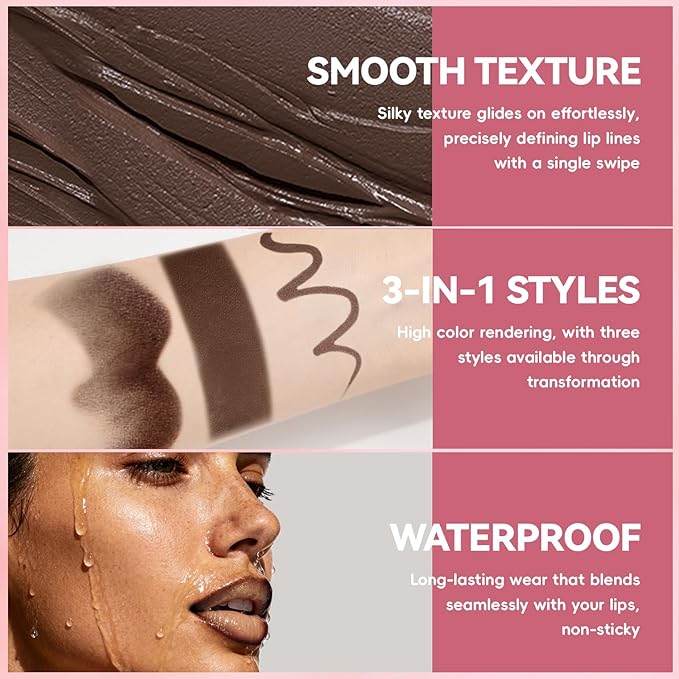 Lip Liner Gloss Lip Combo Set, 2 in 1 Lip Duo Dark Brown Lip Liner Lipstick Matte Velvet Nude Brown Gloss Lip Kit, Smooth Quick Fuller Plumping Lip Makeup for Women01#Matte Brown