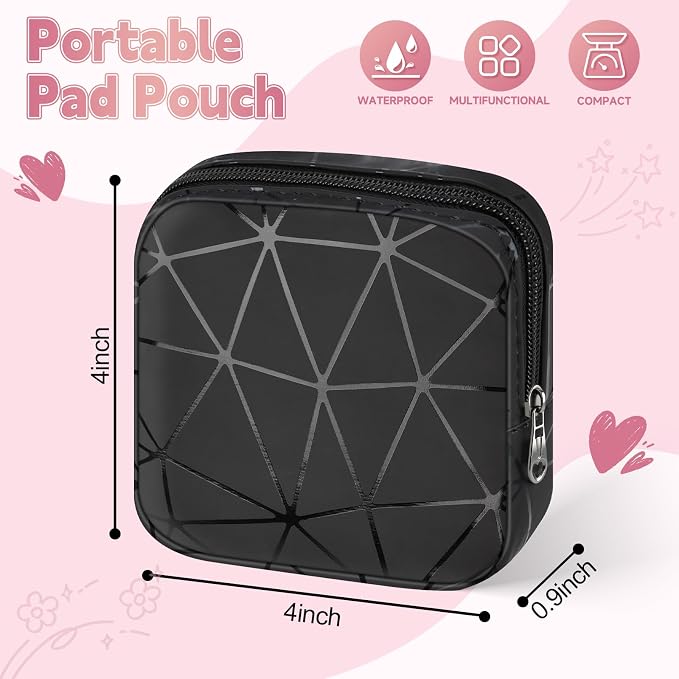 Discreet Period Bag Waterproof Geometric PU Sanitary Napkin Storage Bag Portable Menstrual Pad Pouch Cute Tampon Bag for Purse Small Makeup Bag S-Apricot
