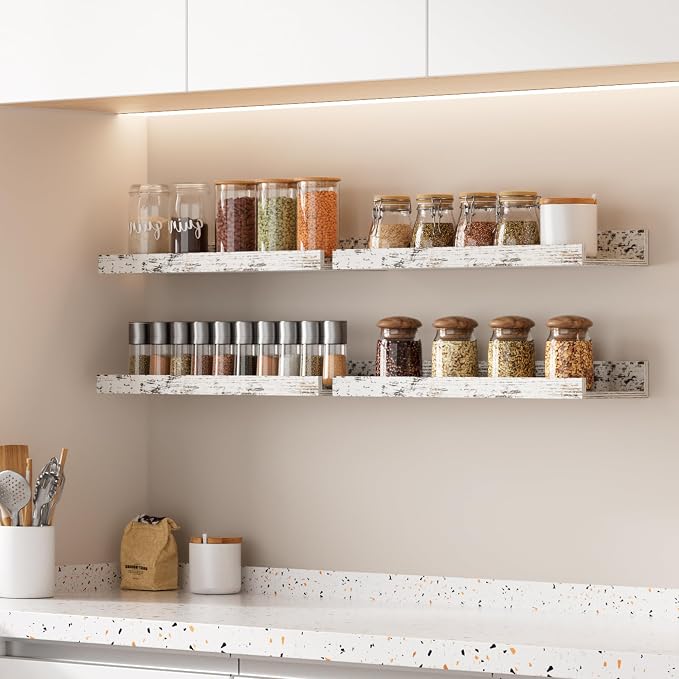upsimples Floating Shelves for Wall Decor Storage Rustic White,6Pcs 15.7'' | Wall Mounted Wood Shelves for Living Room, Bedroom, Bathroom, Kitchen, Office, Laundry Room Display and Organize