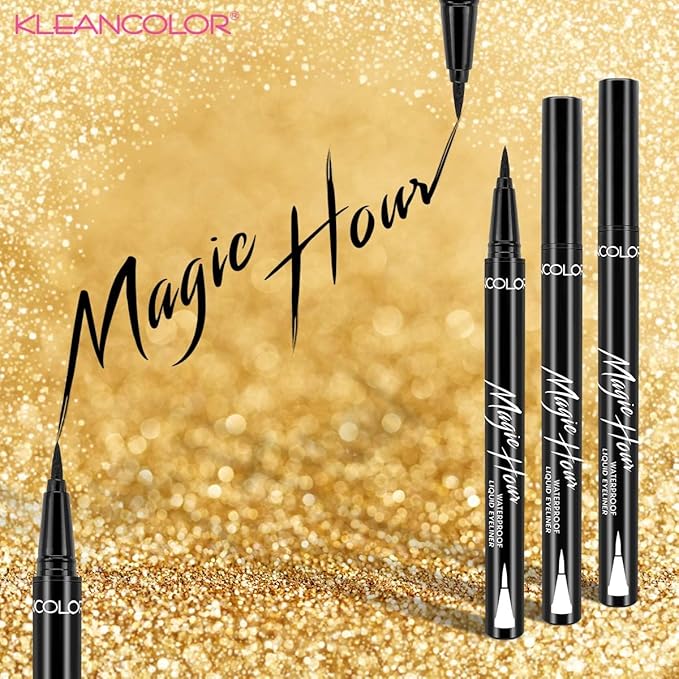 Kleancolor Magic Hour Waterproof Black Eyeliner Pen | Felt-Tip | Long-Lasting (2, Black)