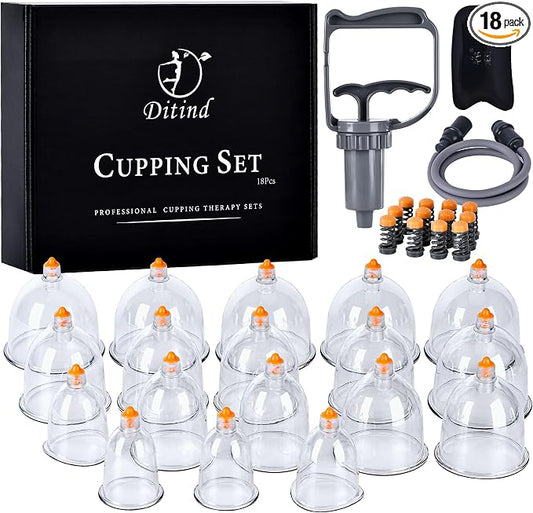 Cupping Therapy Set, 18 Pcs Cupping Set, Professional Cupping Kit for Massage Therapy, Portable Upgrade Cupping with Case, Pump Suction Cups for Cellulite Muscle Pain Relief Physical Therapy.