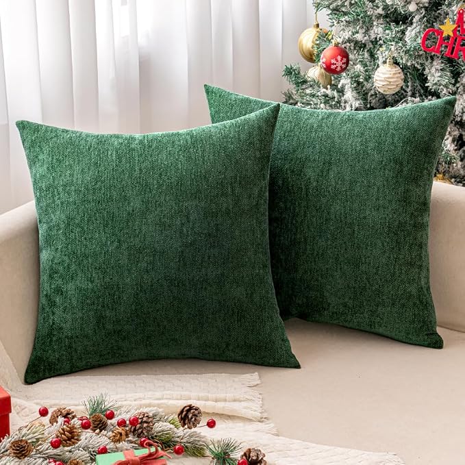 MIULEE Pack of 2 Dark Green Decorative Pillow Covers 26x26 Inch | Soft Chenille Couch Throw Pillows Eruo Sham Farmhouse Cushion Covers for Home Decor Sofa Bedroom Living Room