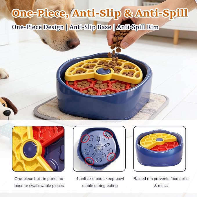 Dog Puzzle Toy Slow Feeder Dog Bowls，Interactive Rotating Food Dispenser