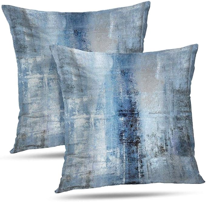 Blue and Grey Throw Pillow Cover Pack of 2, Abstract Art Gallery Modern Decorative Cushion Cover for Bedroom Sofa Living Room(16 x 16 Inch,Blue and Grey)