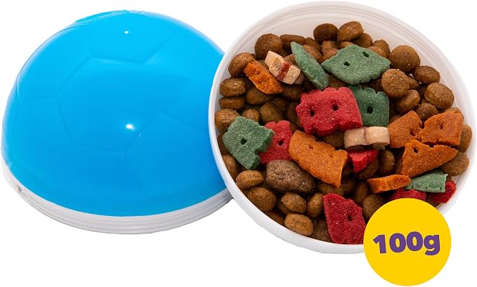 amicus - Crazy Ball Treat Dispenser - Pets Treat Ball - Interactive Treat Dispensing PetsToy - Pets Enrichment Toys - Pets Toys to Keep Them Busy - Slow Feeder - 300g/10.5 oz - White/Blue
