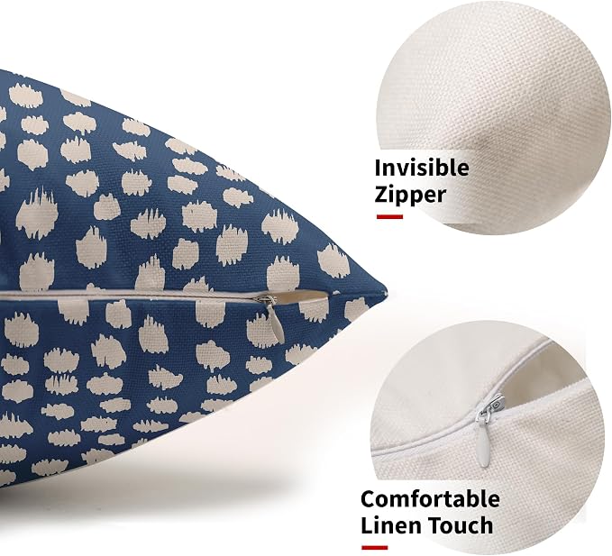 Blue Cream Dots Lumbar Pillow Covers 12x20 Set of 2 Boho Design Polka Dot Print Throw Pillows Modern Outdoor Decorative Pillowcase Rectangle Linen Cushion Cases Decor for Sofa Couch Bed