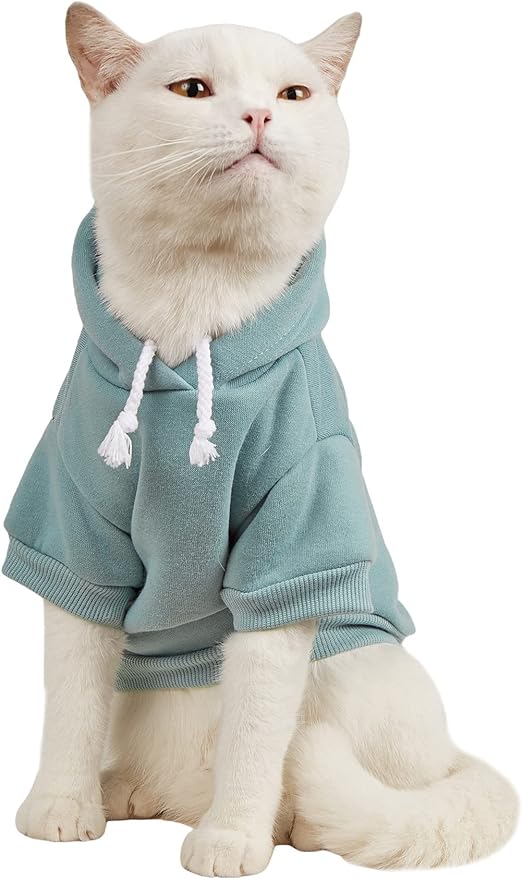 Basic Dog Hoodie Sweatshirt Puppy Sweater Warm Cat Costumes Pet Clothes for Chihuahua Puppy Kitten Small Medium Dogs Cadet Blue Large