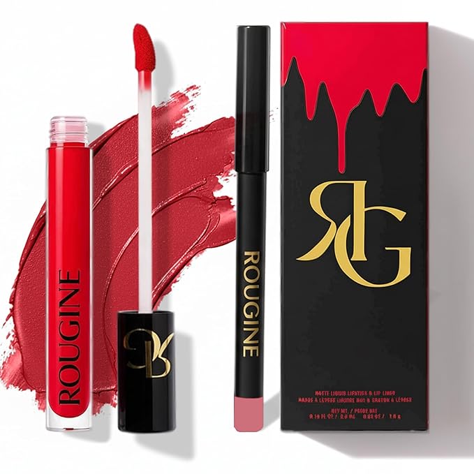 Matte Lipstick & Lip Liner Set for Women – Red Love Shade – Long-Lasting Waterproof 2-in-1 Lip Kit – Smudge-Proof Liquid Lipstick with Precision Liner, Enriched with Vitamin E & Shea Butter