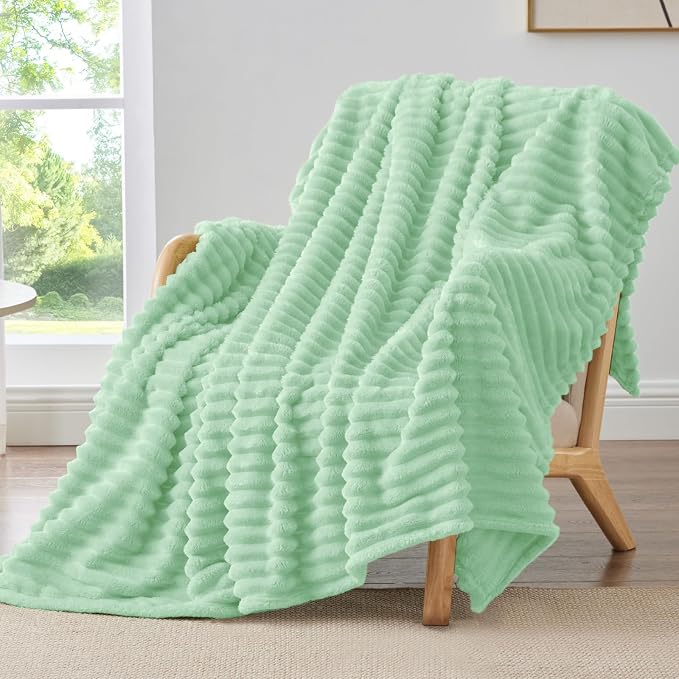 BEDELITE Ribbed Twin Blanket for Couch & Bed, Light Green, 60"x80" | Ultra-Soft Plush Fleece, Cozy, Warm Yet Lightweight, Ribbed Texture, Home Decor, Machine Washable, Giftable, All-Season Use