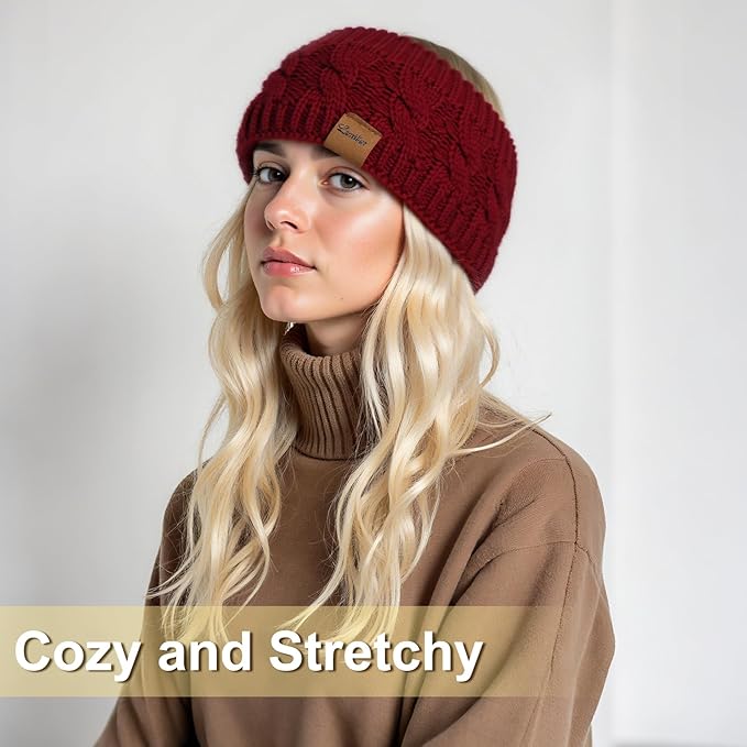 Loritta 2 Pack Headbands for Women Winter Warm Cable Knit Ear Warmer Thick Head Wrap Fuzzy Fleece Lined Gifts