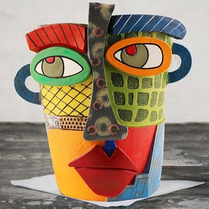 Picasso Brutalist Abstract Beauty Face Flower Pot Acolorful Art Resin Handmade Face Planters Pots Head for Home Art Decor Balcony Ornaments (Modern), RCZED152