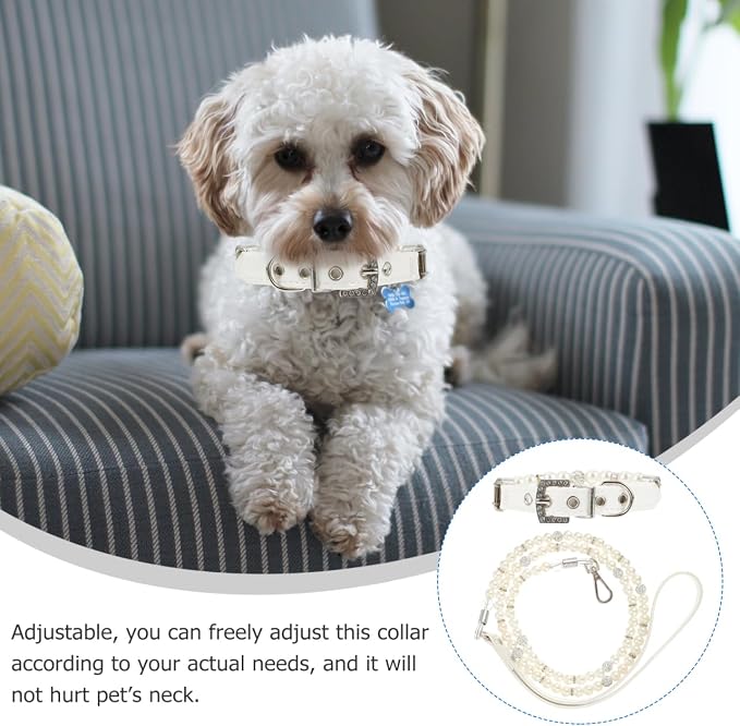 POPETPOP 2Pcs Dog Pearls Collar and Leash Set Elegant Pearl Decorated Neckwear for Outdoor Walking Training Birthday Party Wedding Christmas Use