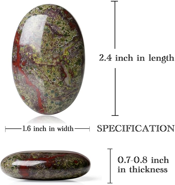 MAIBAOTA 2.4" Large Bloodstone Crystals Stone Polished Palm Stone Healing Crystals 0.7" Thick Natural Reiki Gemstone Worry Stone Energy Balancing Anxiety Stress Relief Meditation 1 Pc