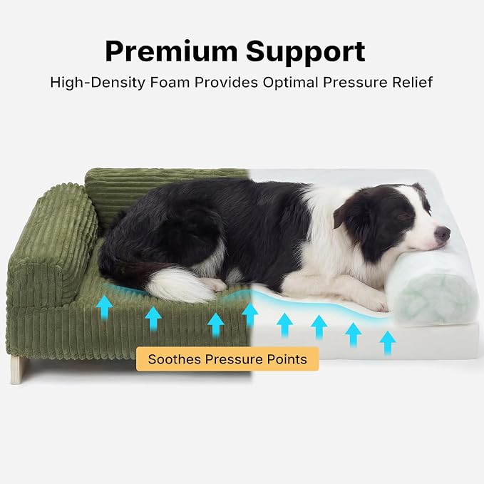 Veehoo Elevated Dog Bed Indoor, Wood Furniture Style Dog Couch Sofa | Small medium dogs sofa, sturdy wood frame, washable cover, easy assembly, supportive foam