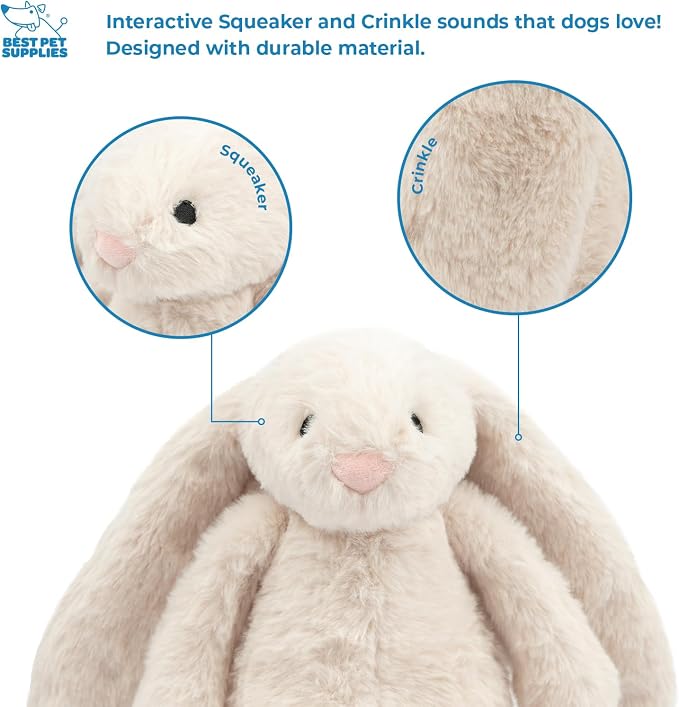 Best Pet Supplies Bunny Buddy Squeaky Plush Dog Toy - Beige, Medium | Soft Plush, Squeaks & Crinkles, Perfect for Moderate Chewers, Toss & Fetch Play, Stress & Anxiety Reliever, Ideal Gift Toy