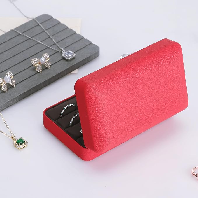 KUKUVR Velet Jewelry Ring Storage Box | Travel Jewelry Case with 3 Slot Ring Display Organizer