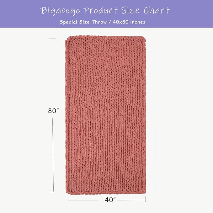 Bigacogo Chunky Knit Throw Blanket for Couch, 40x80 inches, Antique Red | Hand Knit with Jumbo Chenille, Soft Breathable Cable Knit for Sofa Bed Living Room, Machine Washable, Gift for Mom Friend