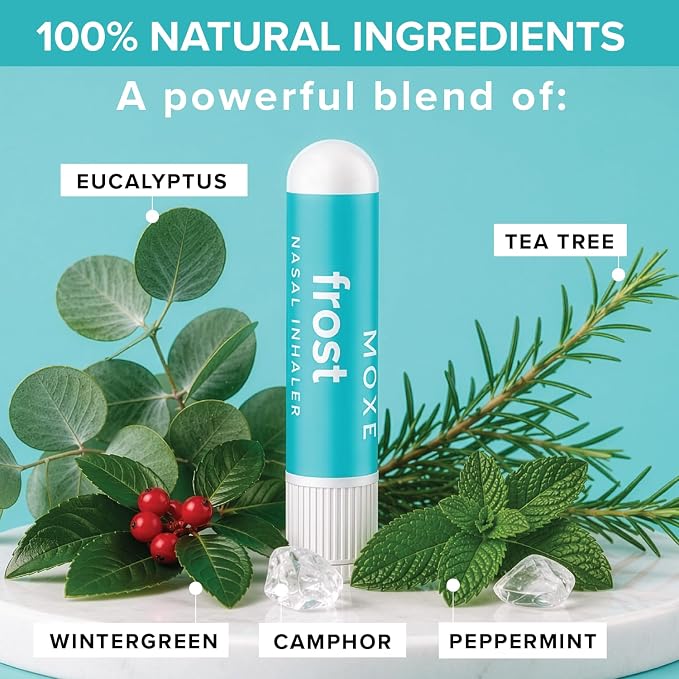 MOXE Frost - Energizing Aromatherapy Nasal Inhaler - Alleviate Headaches, Boost Focus & Energy - Cooling Sinus Blaster - Includes Peppermint, Eucalyptus, & Wintergreen Essential Oils - USA (1-Pack)
