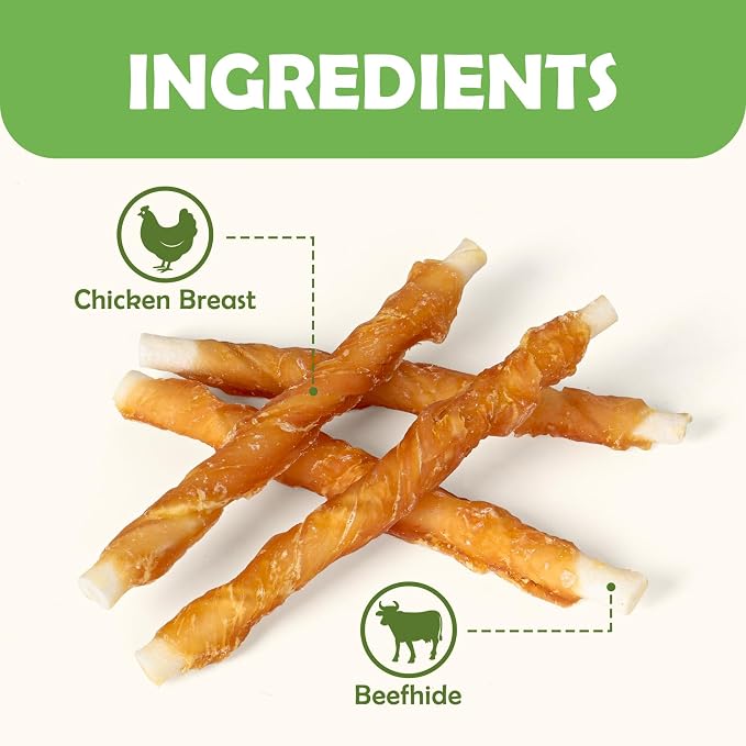 MON2SUN Dog Treats, 5 Inch Chicken Wrapped Rawhide Sticks, 8.82 oz | Long-lasting Chew Engagement, Dental-friendly Chewing Support, Sized for Puppies and Small Dogs