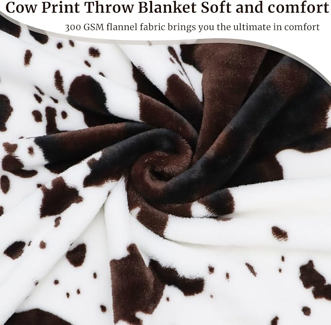 Cow Print Blanket Flannel Fleece Twin Size Blankets and Throws Fuzzy Lightweight Warm Cozy Black Cow Blankets Soft Microfiber Couch Sofa Throw Blanket Gift for Adults All Seasons 60" x 80"