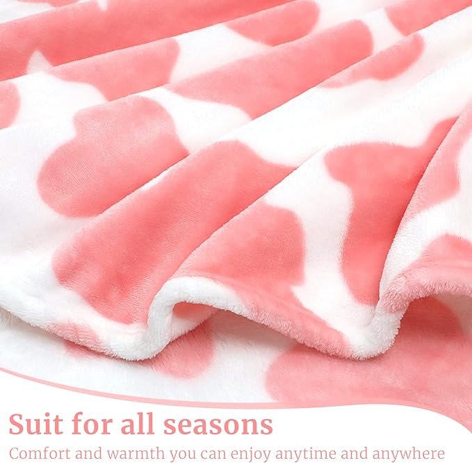 Cow Print Blanket Twin Size Cozy Fuzzy Soft Blankets and Throws Warm Plush Fleece Throws Pink Cow Themed Gift for Adults Mom Travel All Seasons 60 x 80 inch