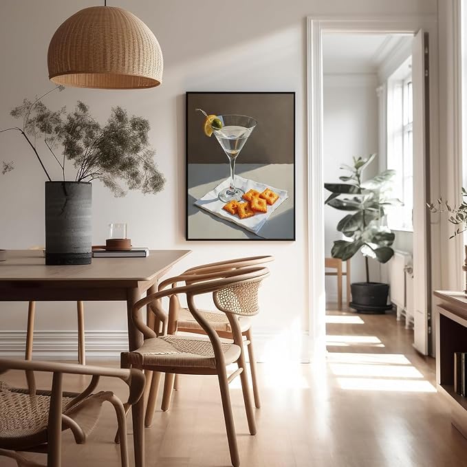 Set of 6 Quirky Cocktail Poster Martini and Cheese Crackers Cocktail Posters Retro Bar Cart Accessories Wall Art Red Wine Canvas Room Decor Pictures for Apartment Dorm Kitchen Unframed 8x10 inch