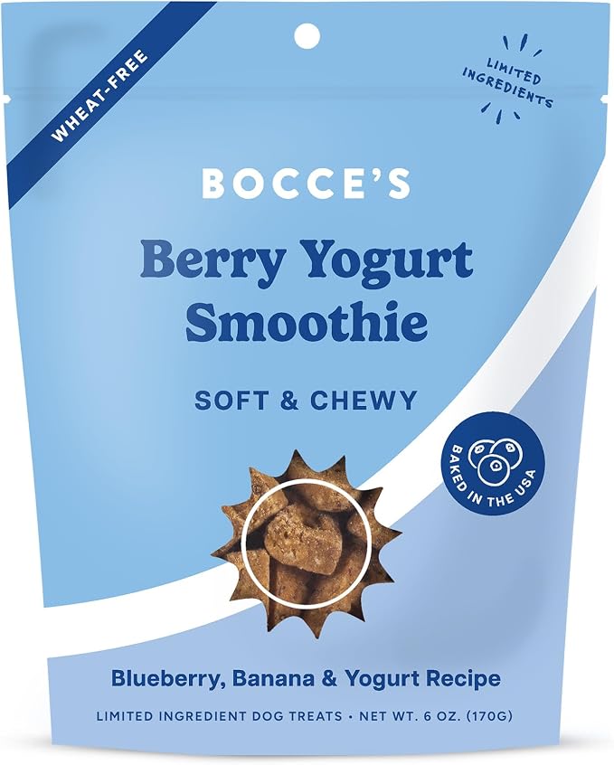 Bocce's Bakery Berry Yogurt Smoothie Flavor Soft & Chewy Dog Treats, 6 oz | Oven Baked, Wheat-Free Everyday Dog Treat Cookies - Made with Real, Limited Ingredients and Baked in The USA