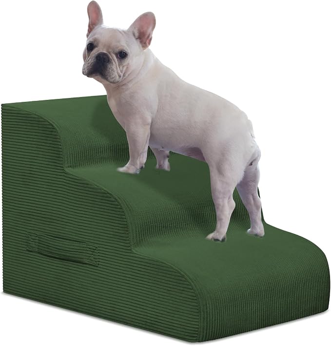 Mesa Lemon 3 Step Dog Stairs Pet Ramp for High Beds, Sofas and Cars | High Density Foam, Non-Slip Bottom, Removable Washable Cover, Portable Handle, Holds Up to 50 lbs, 16 Inch Height