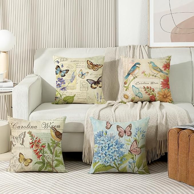 wyooxoo Spring Pillow Covers 16x16 Set of 4 Farmhouse Pillow Covers Outdoor Decorative Throw Cushion Case for Sofa Couch Living Room