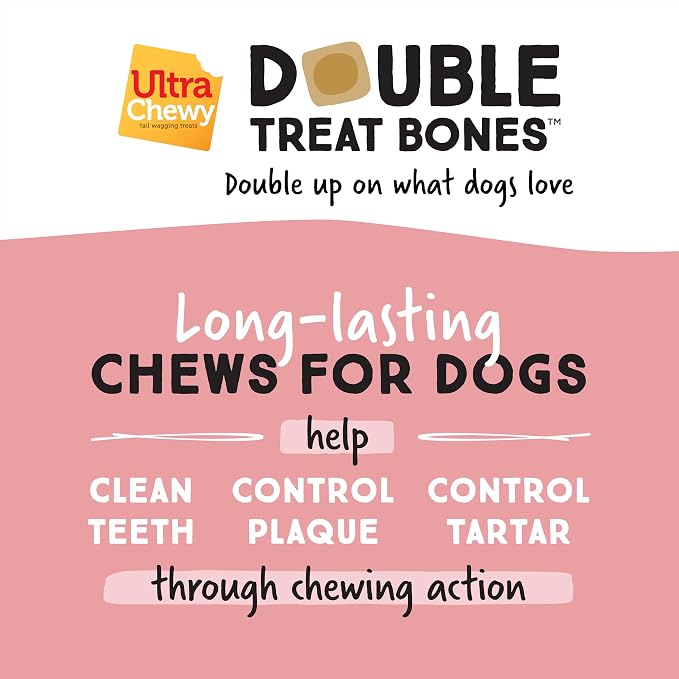 Ultra Chewy Yogurt with Strawberry Double Treat Bones, 12 Count | Long-Lasting Dog Treats, Made in USA, For Large and Small Breeds, Highly Digestible