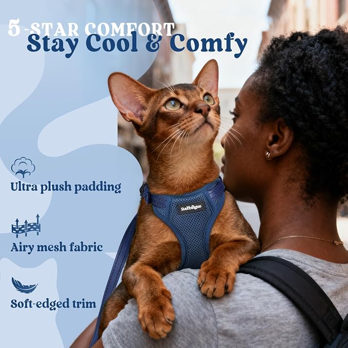 rabbitgoo Cat Harness and Leash Set, Easy-on with Neck Buckle, Navy Blue