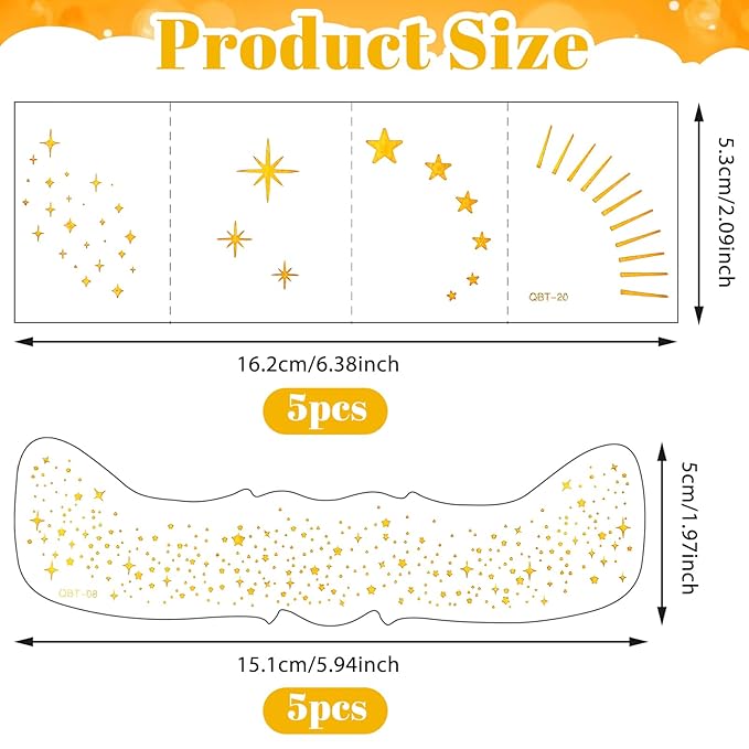 Glitter Freckles Face Tattoo, 10PCS Gold Glitter Freckles, 2 Styles Body Face Glitter for Women Girls, Cute Star Waterproof Glitter Makeup Patches, Country Concerts Singer Festival Rave Accessories