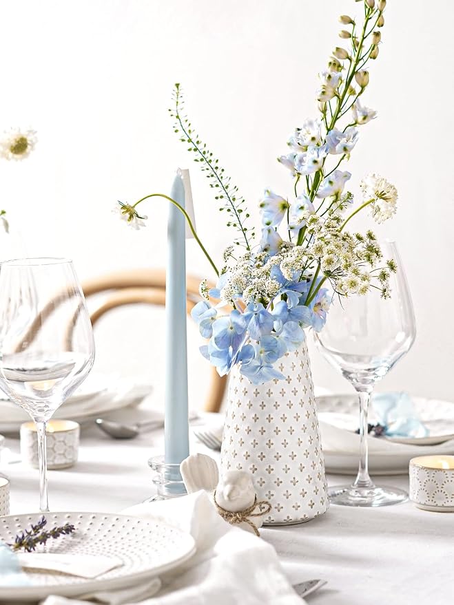 Ceramic Vase for Decor, 6 Inch+7.1 Inch White Flower Vase for Lego Flowers, Tulip and Pampas Grass, Embossed Farmhouse Vases for Centerpieces,Home Living Room Dining Table Office Decor, Arctic White