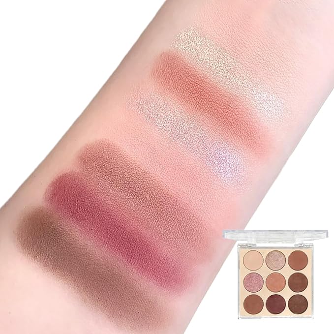 9 Colors Shimmer Eyeshadow Makeup Palette, Matte Nude Neutral Eye Shadow Palettes, Highly Pigmented Long Lasting Waterproof Blendable, sombras para ojos Pink Purple Brown Plum Eyeshadow