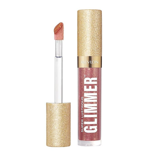 REVLON Super Lustrous Glimmer Gloss, Non-Sticky Lip Gloss, High-Shine Finish, Plant-Based Glitter, 005 Glazed Almond, 0.13 fl oz