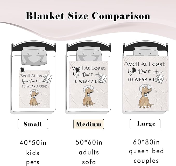 Get Well Gifts for Women/Men After Surgery White Blanket 50"x60" | Feel Better/Get Well Soon Gifts for Women, Surgery Recovery Gift for Men, at Least You Dont Have to Wear A Cone