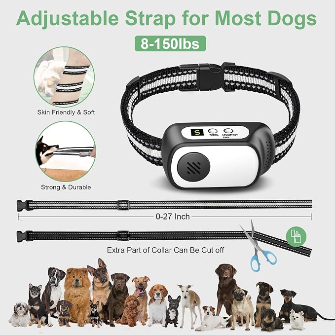 Dog Bark Collar for Large Medium Small Dogs, Rechargeable Smart Bark Collar, Anti Barking, Humane Dog Training Device with 5 Adjustable Sensitivity Beep Vibration