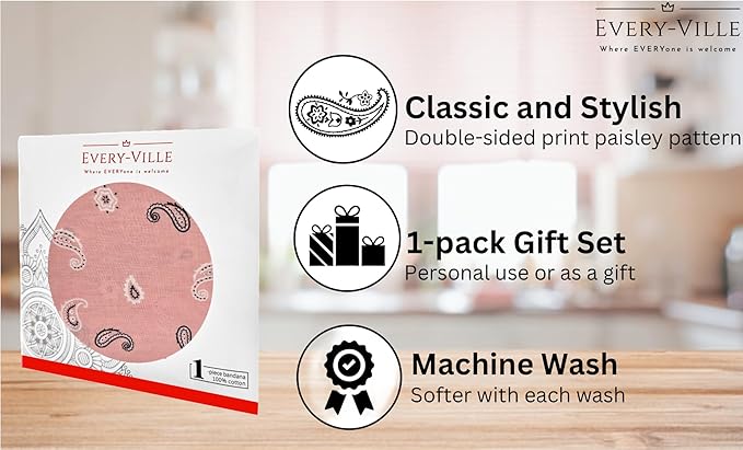 Gift Packaging Bandana for Men Women - 100% Cotton, Paisley, 22x22 In, 1 Pack - Large Bandanna Handkerchief Cowboy Hanky