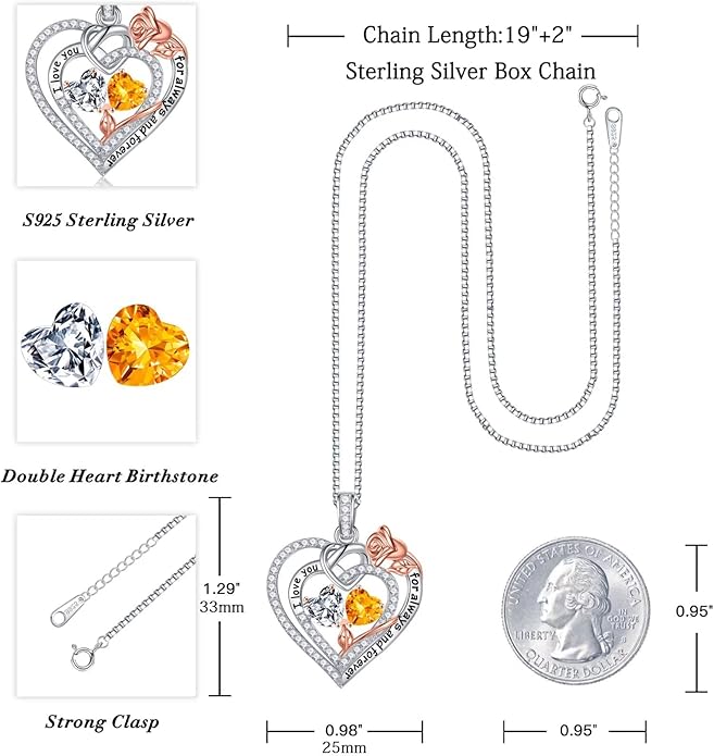Iefil Valentines Day Gifts for Her Wife - 925 Sterling Silver Double Birthstone Necklace, Anniversary Birthday Gifts for Women, Jewelry Gift for Wife Girlfriend Mom Her