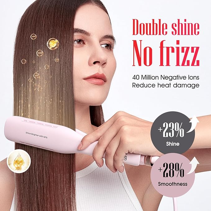 Professional Hair Straightener LENA H2S Wide Flat Iron with Wider Titanium Plates, 12 Adjustable Temps, LED Display, Fast Heating, Dual Voltage & 30 Minutes Auto Power-Off