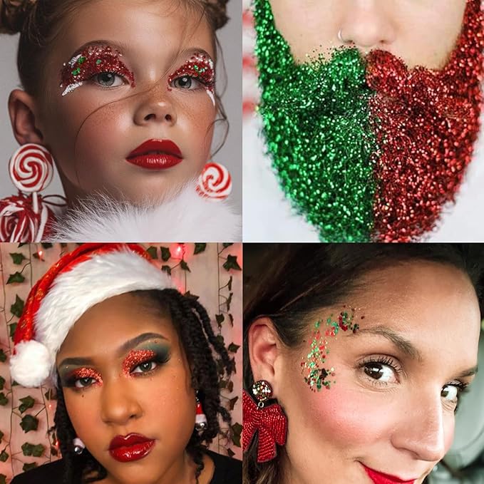 Christmas Body Glitter Stick,Face Hair Glitter for Kids Women Makeup,Waterproof Hair Glitter,Singer Concert Festival Rave Halloween Accessories,Mermaid Sequins Face Paint Gel Kit (Red)
