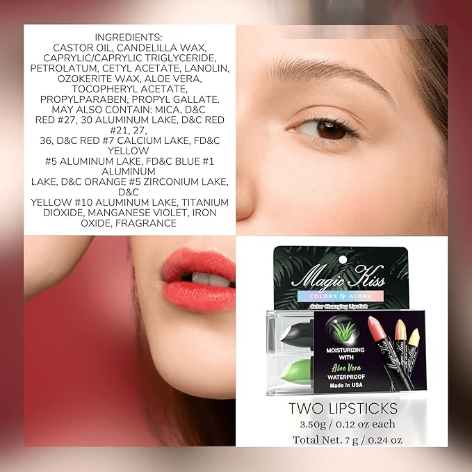 Magic Kiss Color Changing Matte Lipstick set, Long Lasting Nutritious Lips Moisturizer Magic Temperature Color Change Lip Balm with Aloe Vera PH Lipstick MADE IN USA (2 Pack - Green & Black)