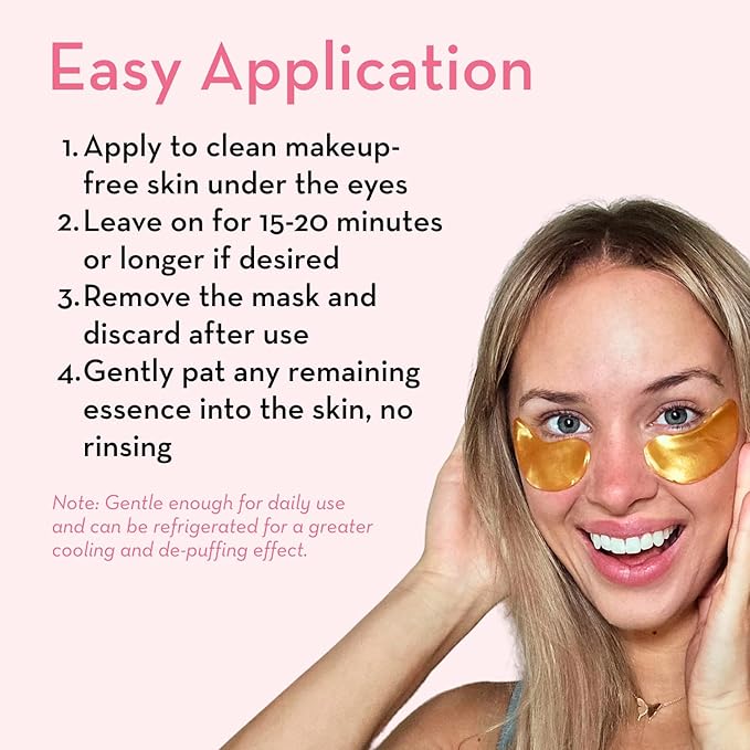 Elizabeth Mott 24K Gold Under Eye Patches - Collagen, Niacinamide & Peptides for Puffy Eyes, Dark Circles & Wrinkles - Hydrating & Brightening Eye Mask, Cruelty-Free