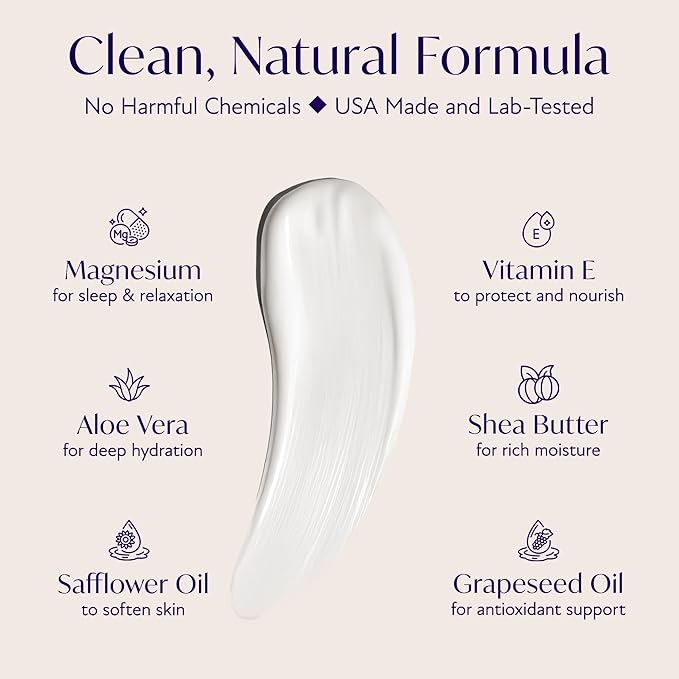 Magnesium Sleep Cream, USA-Made Topical Magnesium Lotion for Sleep, Lavender Lotion for Feet, Nighttime Mag Oil Body Butter, Foot Cream, Relaxing Rub for Muscles, 4oz