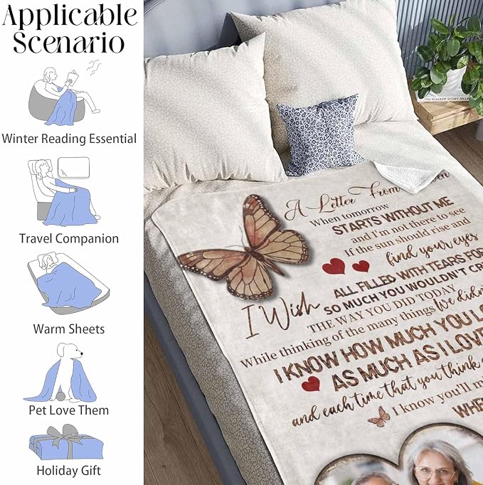 Custom Memorial Blanket with Photo - Sympathy Gift for Loss of Loved One | in Loving Memory Personalized Sympathy Blanket for Loss of Dad Mom Husband Wife Friend Memory of Loved One Gifts, Made in USA